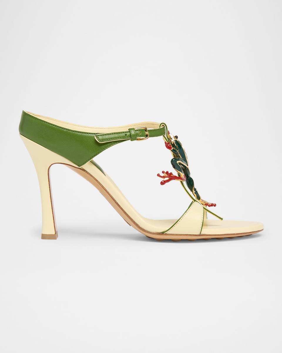 Rana Frog Embellished Leather Stiletto Mules